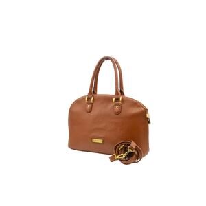 Joy & Iman Brown Leather Dome Satchel Bag Crossbody Purse Structured Handbag